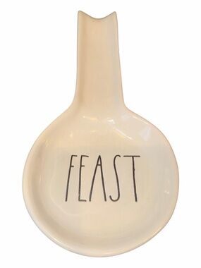 Vintage Rae Dunn FEAST Ceramic Spoon Rest Farmhouse Kitchen Decor Magenta Stamp